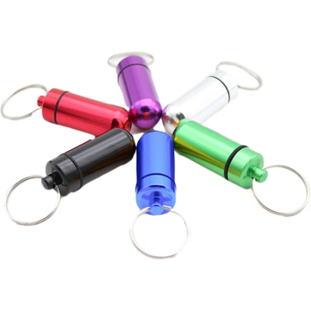 Portable Waterproof Mini Medicine Bottle Keychain Multi Color Aluminum Storage For Travel And Outdo 2