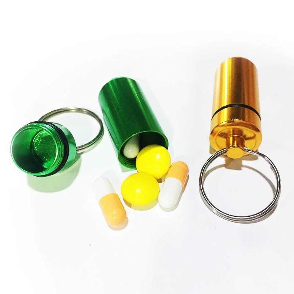 Portable Waterproof Mini Medicine Bottle Keychain Multi Color Aluminum Storage For Travel And Outdo 3