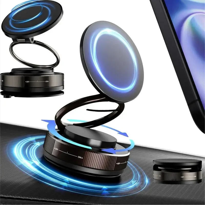 Foldable Magnetic Phone Mount with Vacuum Suction Cup Ultra Strong Adsorption Alloy Bracket for Cars & Desktops