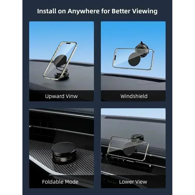 Foldable Magnetic Phone Mount with Vacuum Suction Cup Ultra Strong Adsorption Alloy Bracket for Cars & Desktops