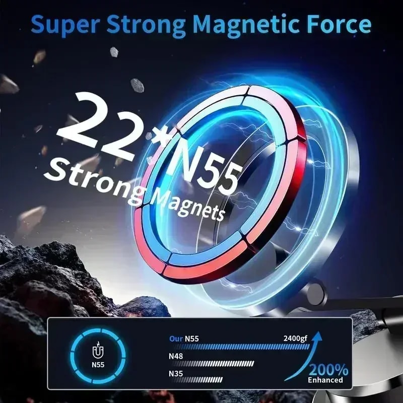 Foldable Magnetic Phone Mount with Vacuum Suction Cup Ultra Strong Adsorption Alloy Bracket for Cars & Desktops