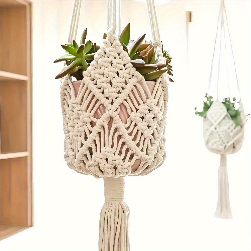 Boho Macrame Plant Hanger Indoor Outdoor Hanging Basket For Succulents 2