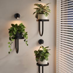wall mounted indoor plant stand with led grow lights modern hanging planter for living room window decor black