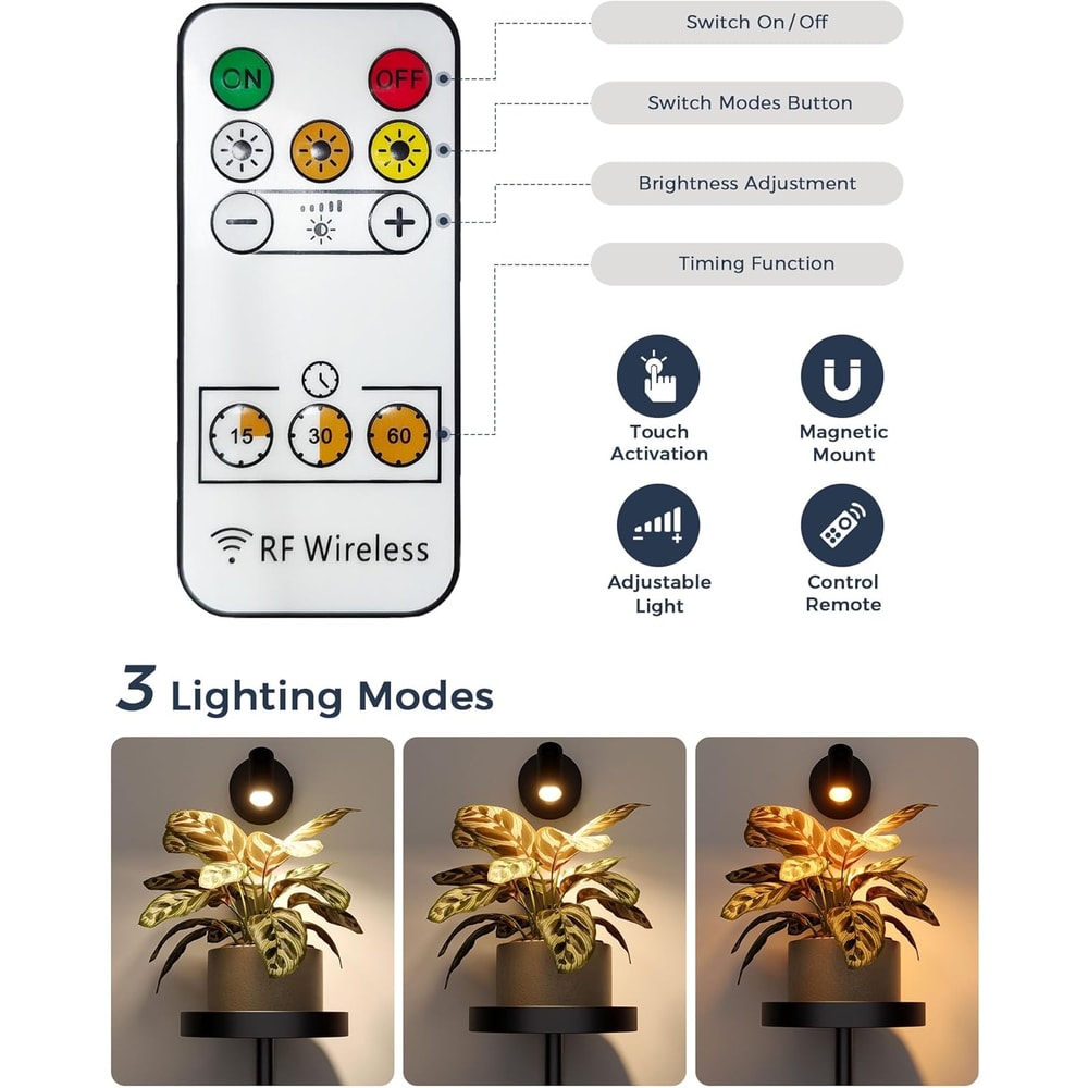 Wall Mounted Indoor Plant Stand with LED Grow Lights Modern Hanging Planter for Living Room Window Decor Black