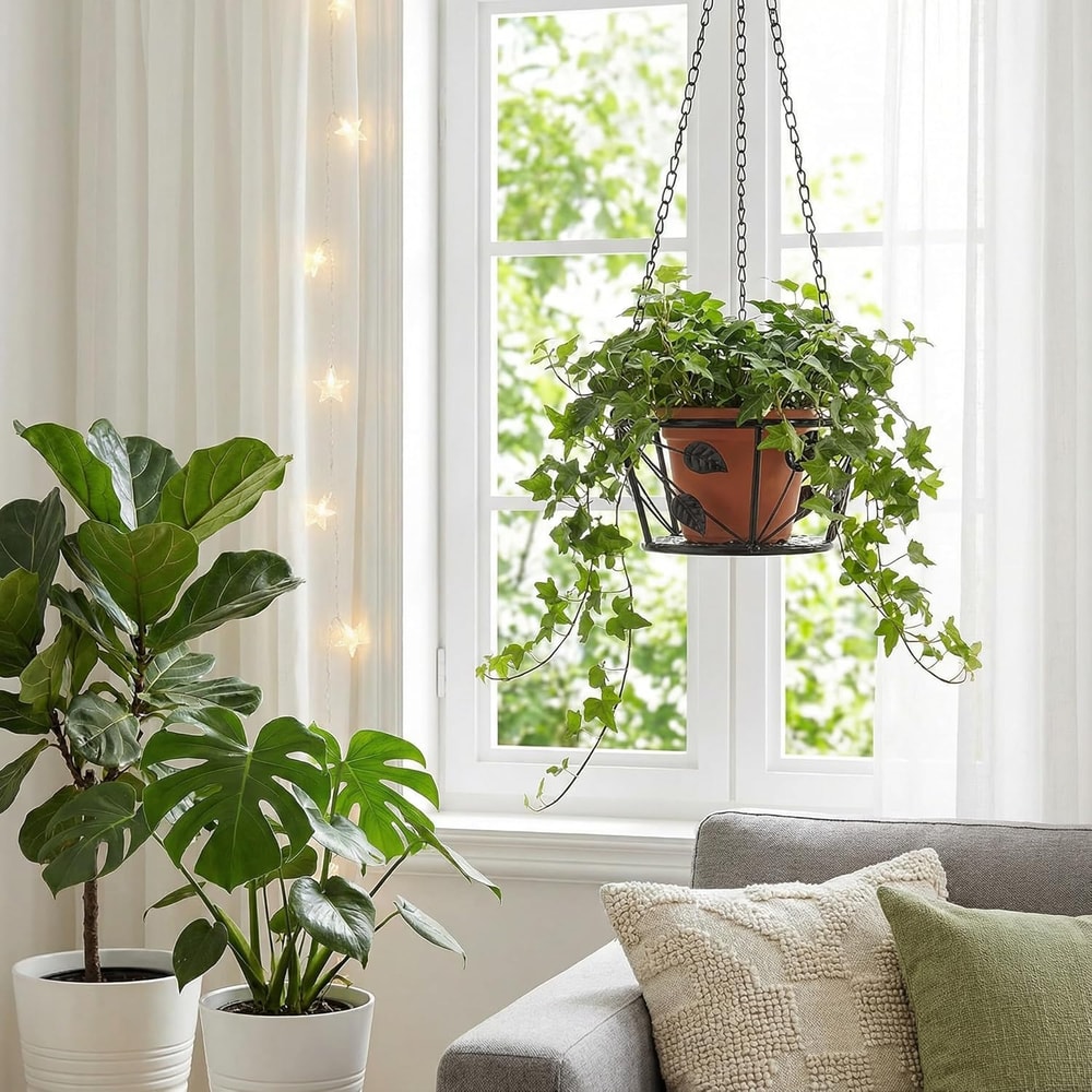 Metal Plant Hanger with Ceiling Hook Modern Hanging Basket for Indoor Outdoor Plants Home Decor