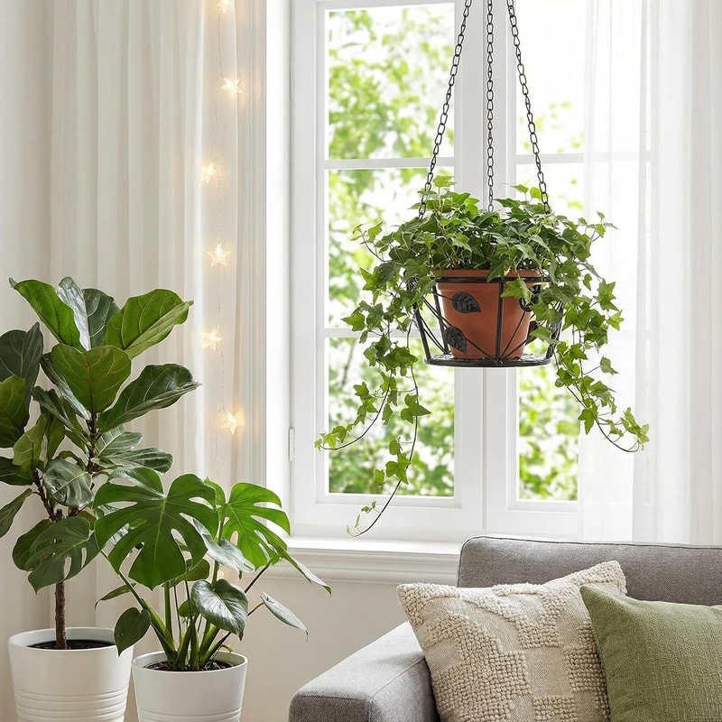 Metal Plant Hanger with Ceiling Hook Modern Hanging Basket for Indoor Outdoor Plants Home Decor