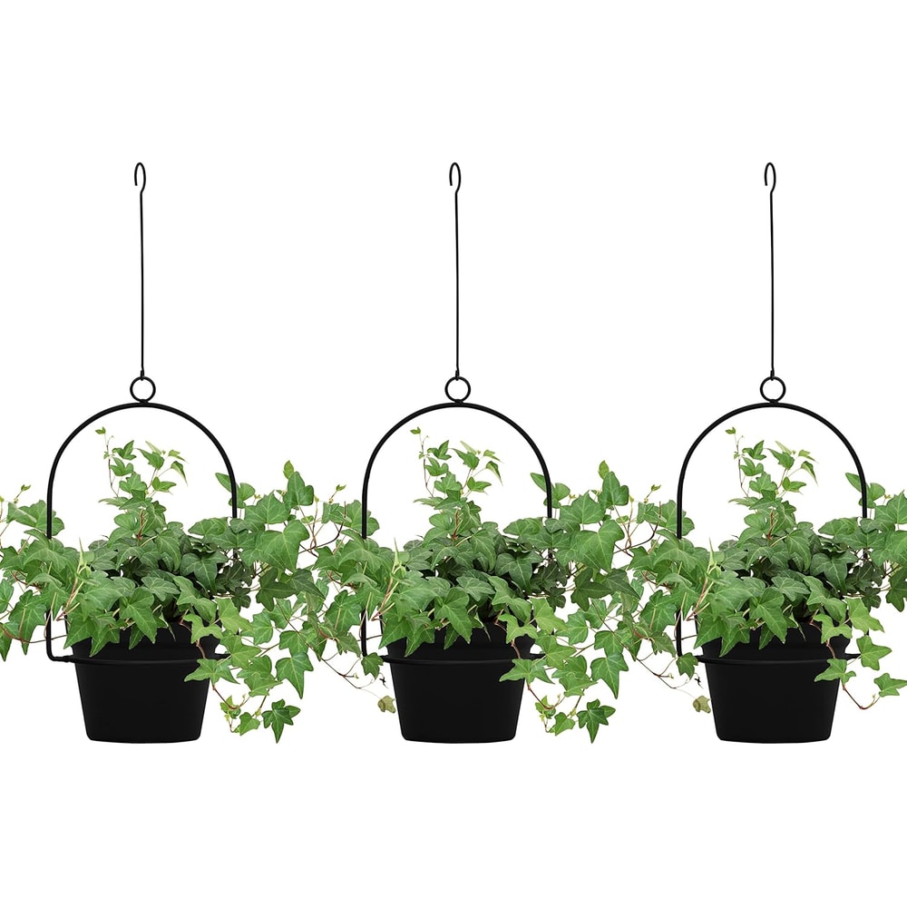 Black Hanging Planters for Indoor & Outdoor Use Flower Pot Hangers Decorative Planter Set