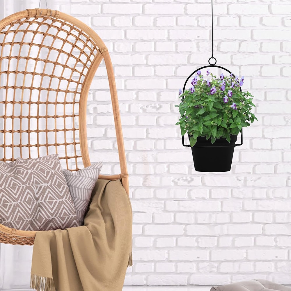 Black Hanging Planters for Indoor & Outdoor Use Flower Pot Hangers Decorative Planter Set