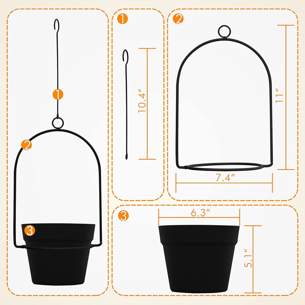 Black Hanging Planters for Indoor & Outdoor Use Flower Pot Hangers Decorative Planter Set