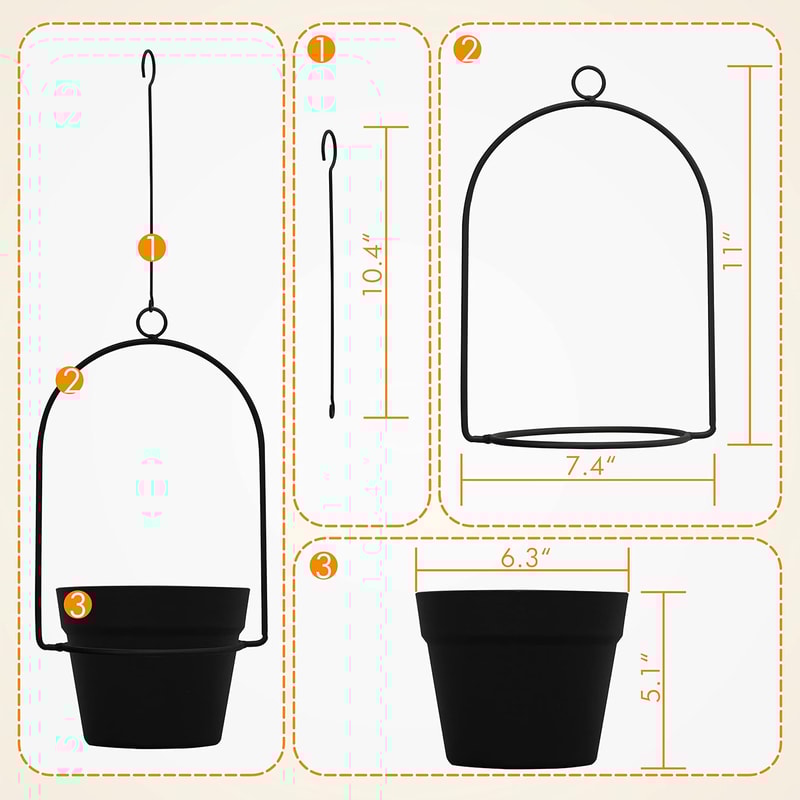 Black Hanging Planters for Indoor & Outdoor Use Flower Pot Hangers Decorative Planter Set