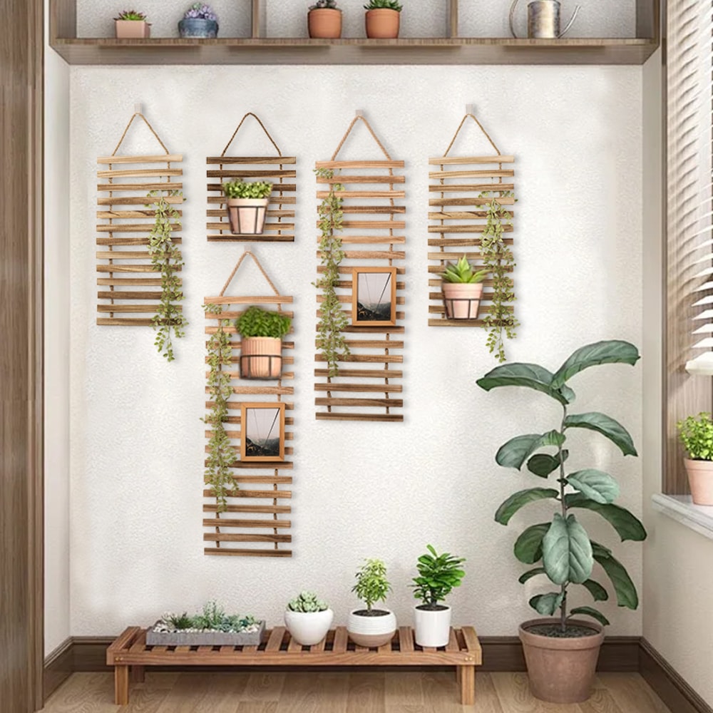 Solid Wood Wall Mounted Flower Rack Stylish Balcony Living Room Potted Plant Shelf For Home Decor 3