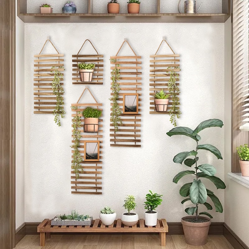Solid Wood Wall Mounted Flower Rack Stylish Balcony Living Room Potted Plant Shelf For Home Decor 3