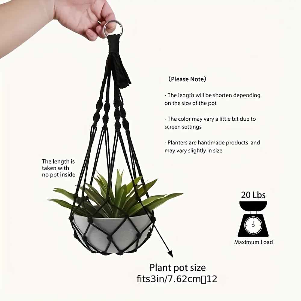 Bohemian Macrame Plant Hanger Black White Hanging Holder For Indoor And Outdoor Garden Decor 2