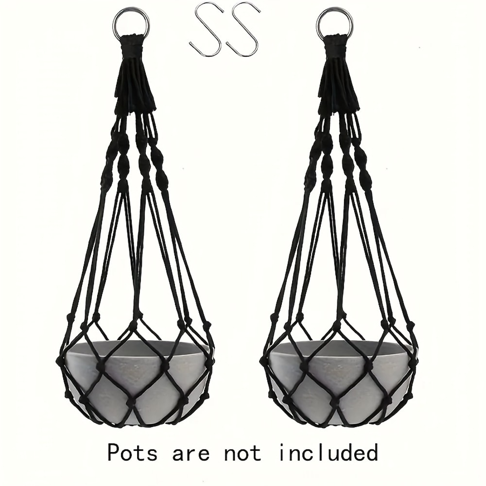 Bohemian Macrame Plant Hanger Black White Hanging Holder For Indoor And Outdoor Garden Decor 5