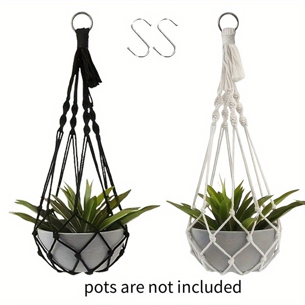 Bohemian Macrame Plant Hanger Black White Hanging Holder For Indoor And Outdoor Garden Decor 6