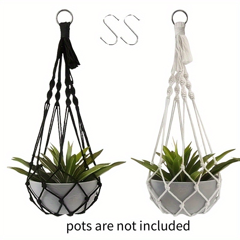 Bohemian Macrame Plant Hanger Black White Hanging Holder For Indoor And Outdoor Garden Decor 6