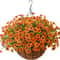 Realistic UV Resistant Faux Hanging Basket with Orange Silk Daisy for Fall Outdoor Porch & Patio Decoration