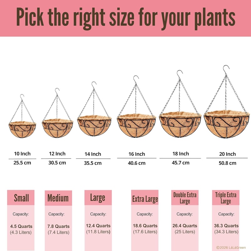 Hanging Planter with Coco Liner Black Metal Basket for Outdoor Plants & Balcony Decor