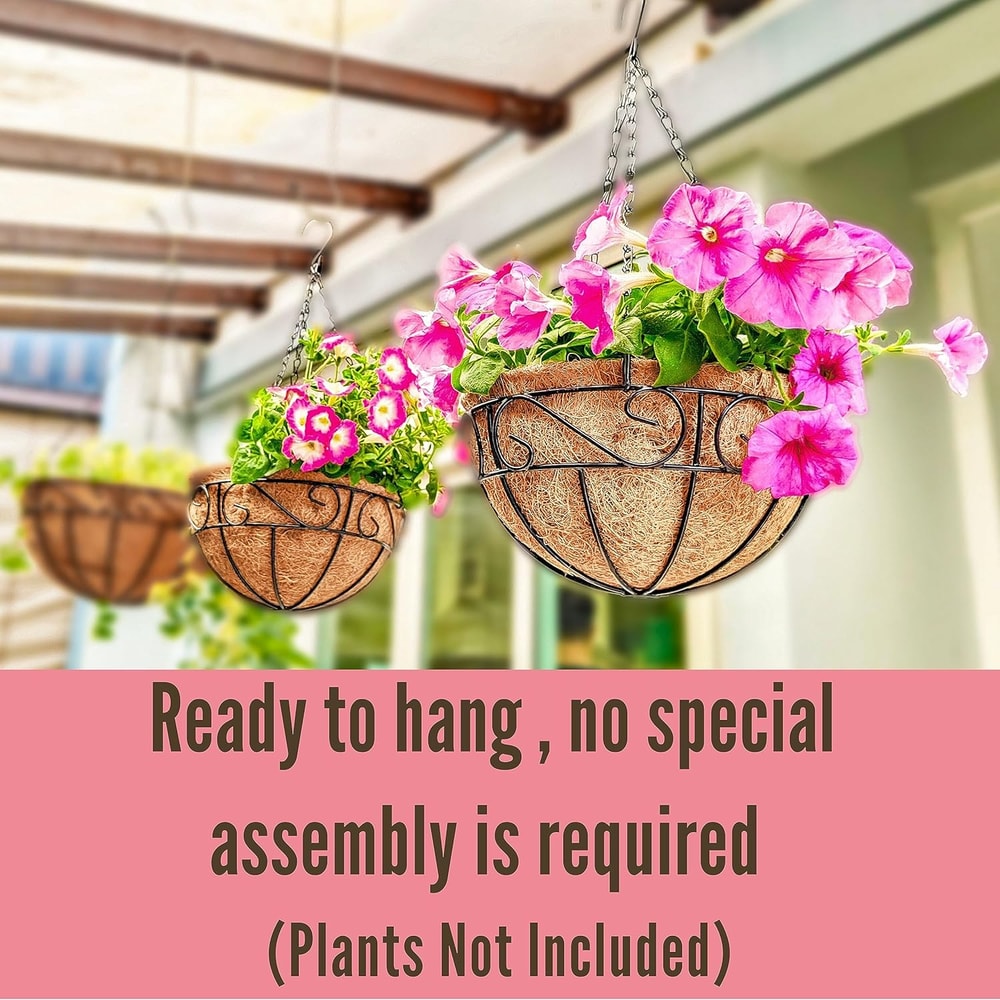 Hanging Planter with Coco Liner Black Metal Basket for Outdoor Plants & Balcony Decor