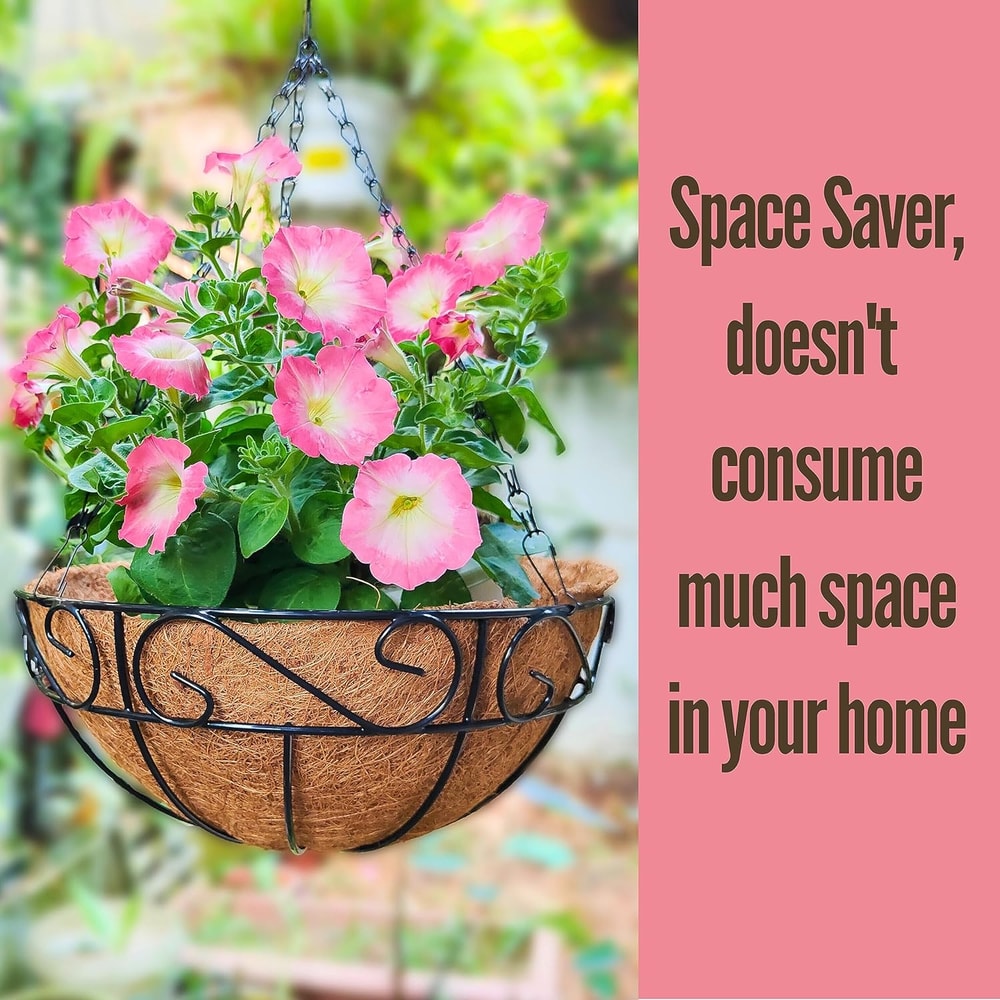 Hanging Planter with Coco Liner Black Metal Basket for Outdoor Plants & Balcony Decor