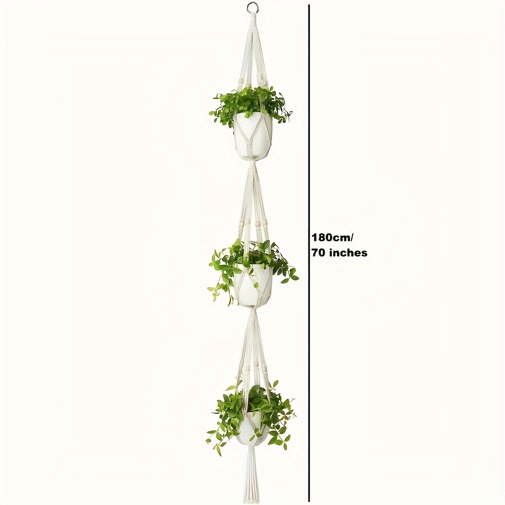 Macrame Double Hanging Planter Basket Stylish Indoor Outdoor Cotton Rope Planter For Home Decor 4