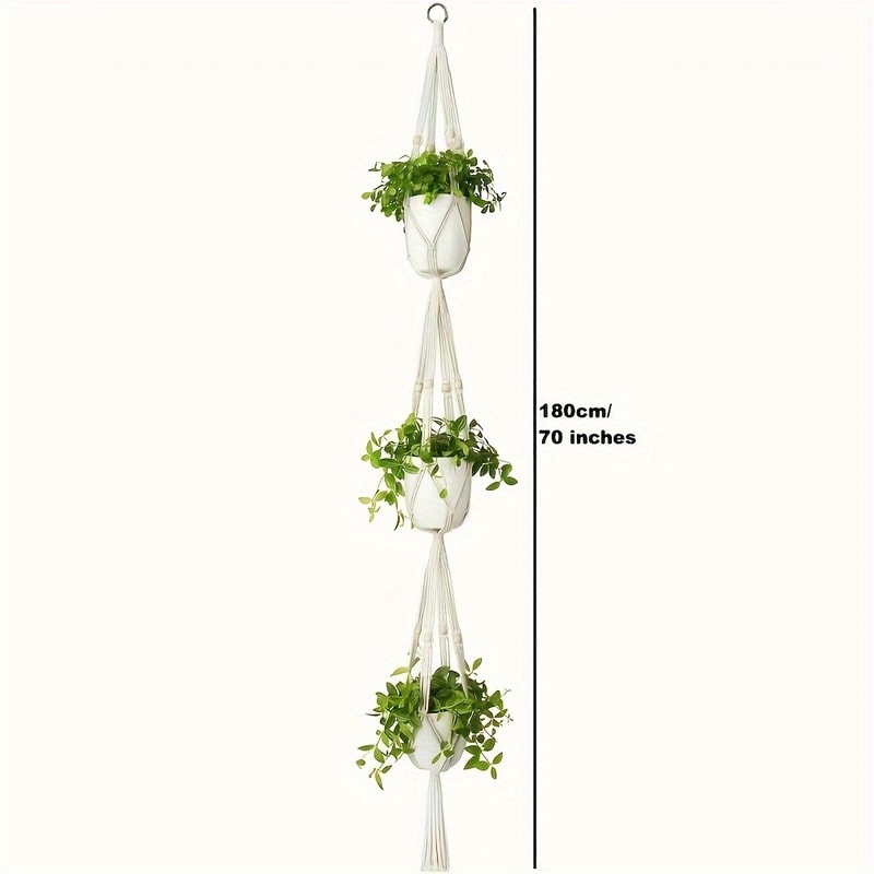 Macrame Double Hanging Planter Basket Stylish Indoor Outdoor Cotton Rope Planter For Home Decor 4