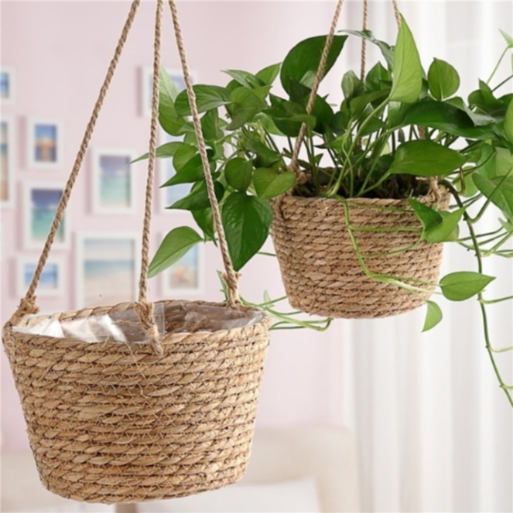 Garden Hanging Macrame Plant Holder Jute Rope Woven Storage Basket For Indoor And Outdoor Flower Po 0