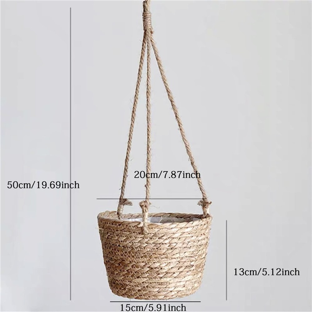 Garden Hanging Macrame Plant Holder Jute Rope Woven Storage Basket For Indoor And Outdoor Flower Po 4