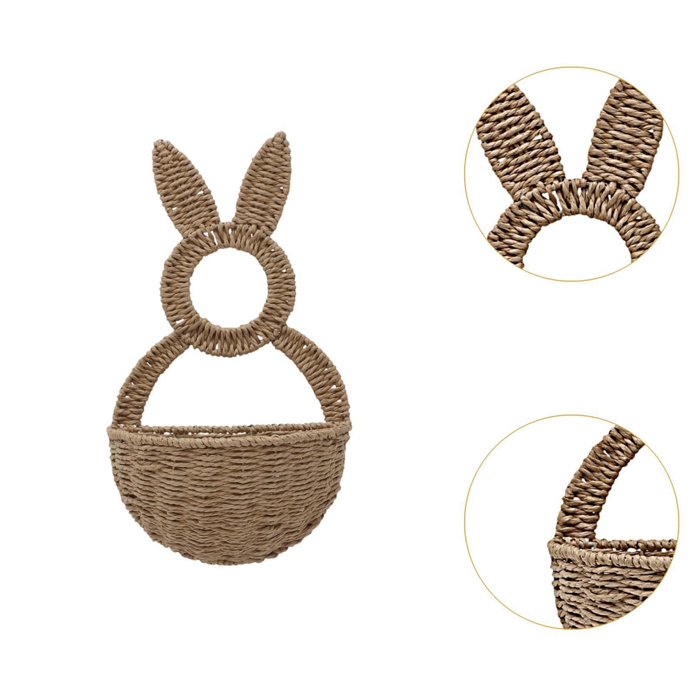 Handwoven Bunny Basket For Easter Door Hanger Flower Pot Holder Charming Festival Decor 1