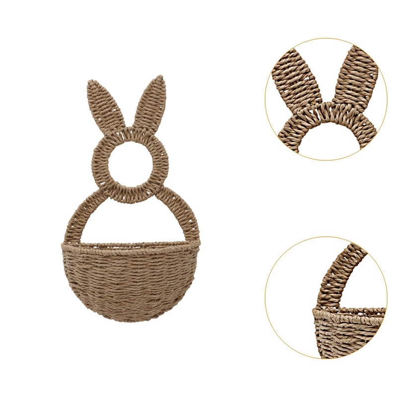 Handwoven Bunny Basket For Easter Door Hanger Flower Pot Holder Charming Festival Decor 1