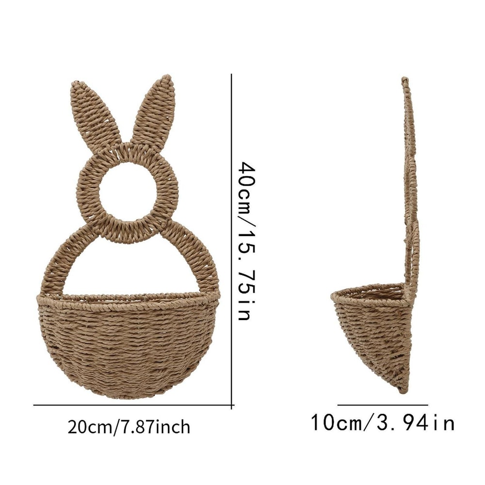Handwoven Bunny Basket For Easter Door Hanger Flower Pot Holder Charming Festival Decor 3