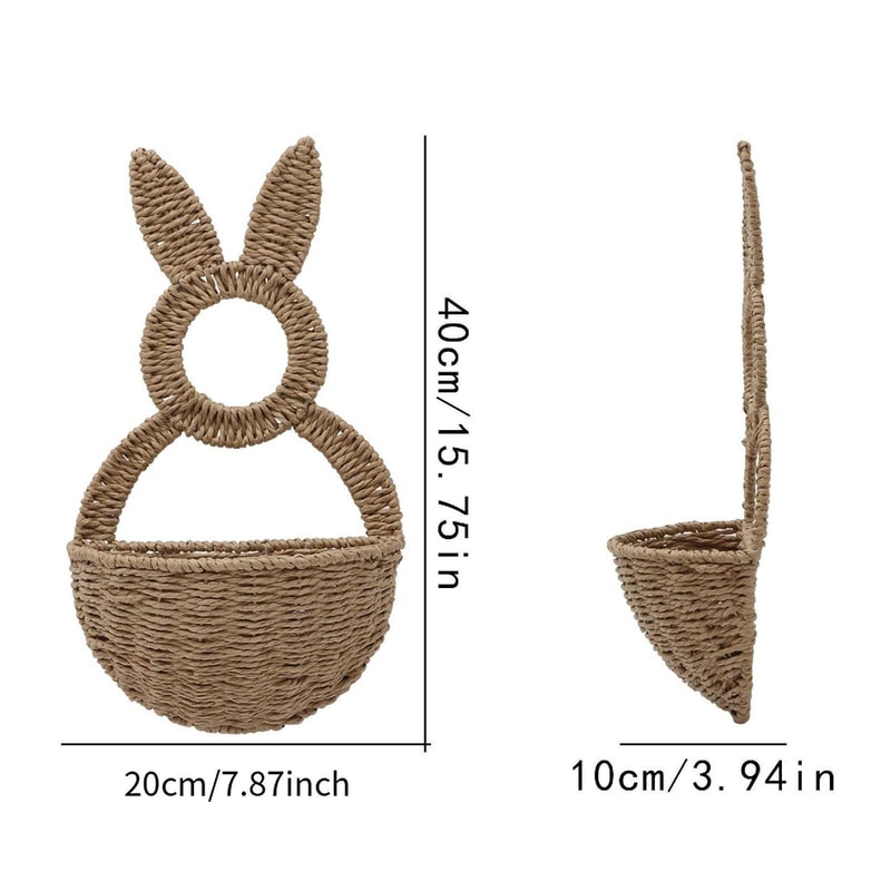Handwoven Bunny Basket For Easter Door Hanger Flower Pot Holder Charming Festival Decor 3