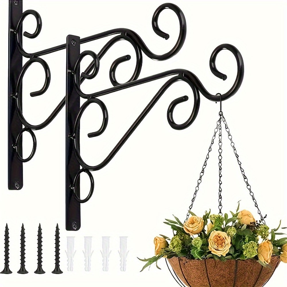 WallMounted Iron Art Flower Pot Stand For Outdoor Garden Balcony Rustic Hanging Basket Holder For S 6