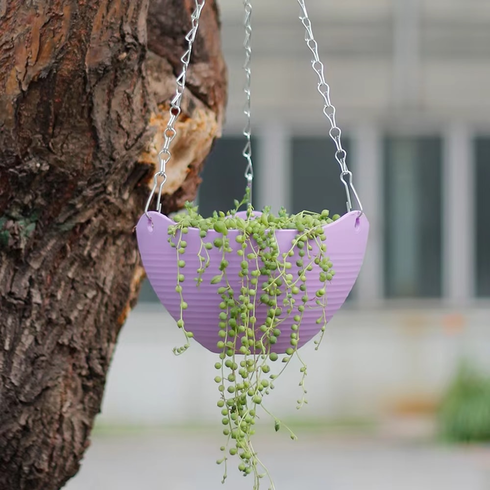 Decorative Woven Hanging Planter with Metal Hook And Drainage Tray Chain Hung Indoor Plant Basket