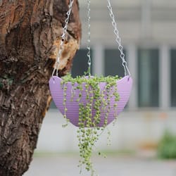 decorative woven hanging planter with metal hook and drainage tray chain hung indoor plant basket