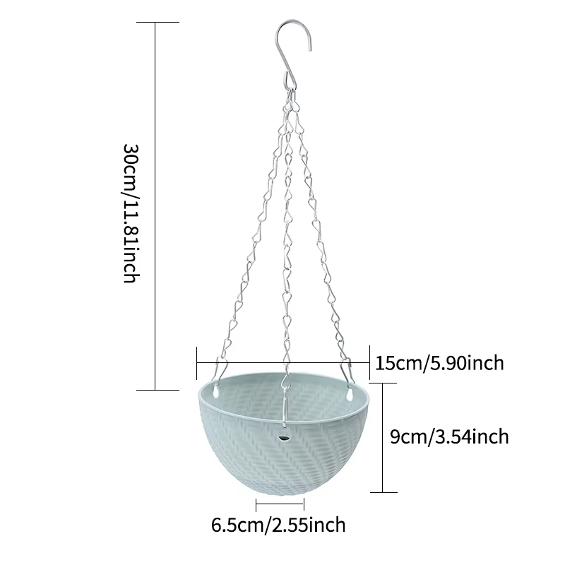 Decorative Woven Hanging Planter with Metal Hook And Drainage Tray Chain Hung Indoor Plant Basket