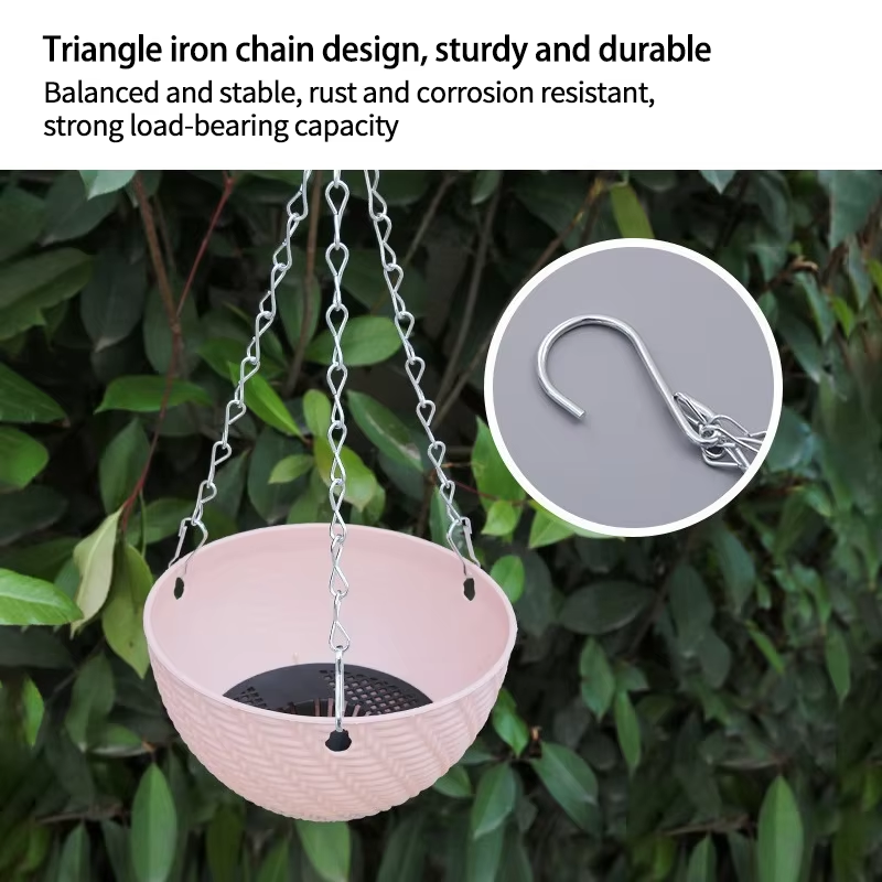 Decorative Woven Hanging Planter with Metal Hook And Drainage Tray Chain Hung Indoor Plant Basket