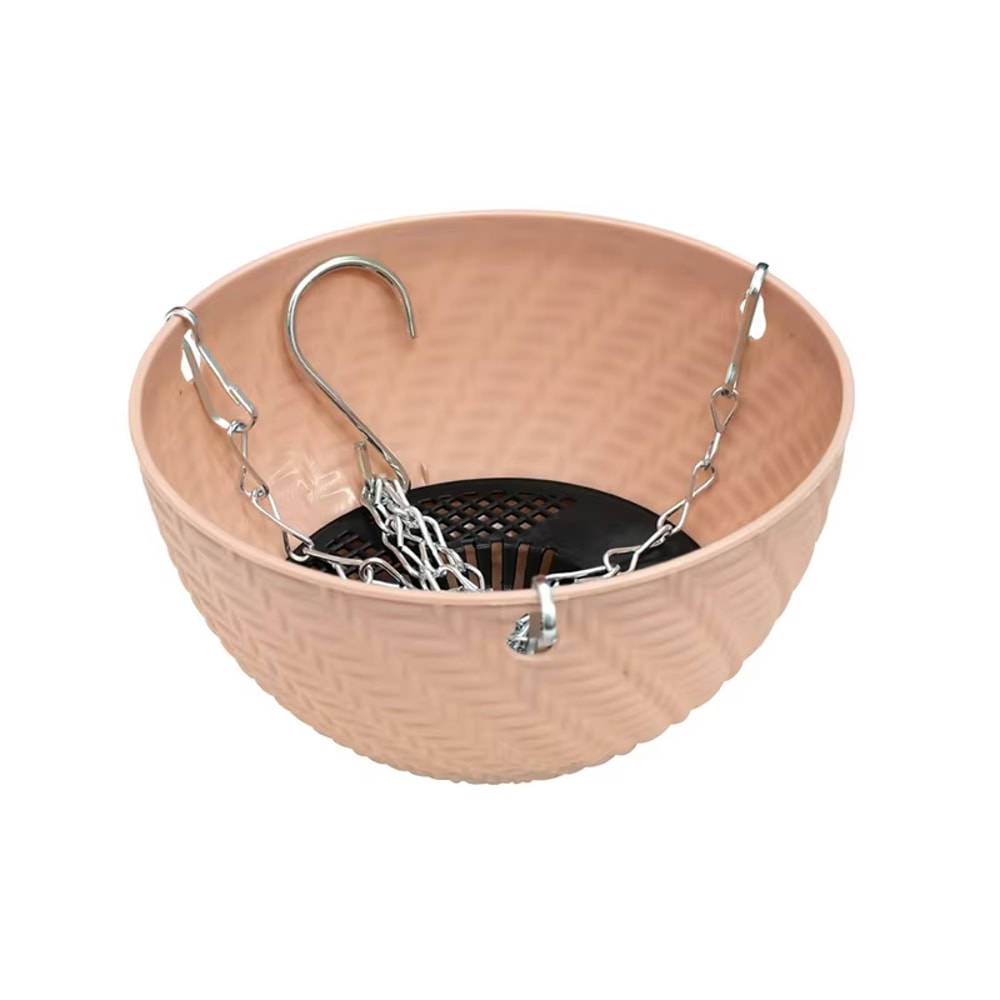 Decorative Woven Hanging Planter with Metal Hook And Drainage Tray Chain Hung Indoor Plant Basket