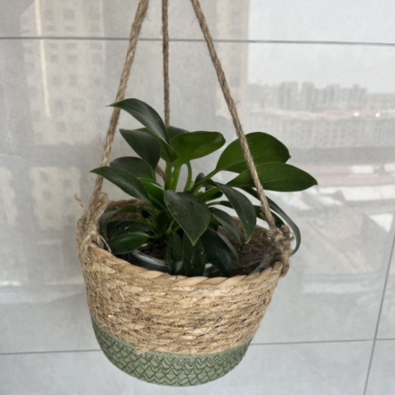 Straw Woven Hanging Flower Pot Eco Friendly Hanging Basket For Indoor Outdoor Plant Decoration 0
