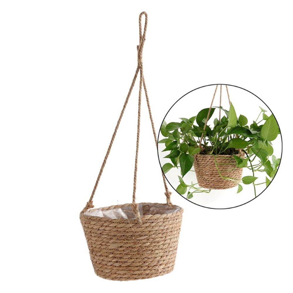 Straw Woven Hanging Flower Pot Eco Friendly Hanging Basket For Indoor Outdoor Plant Decoration 3