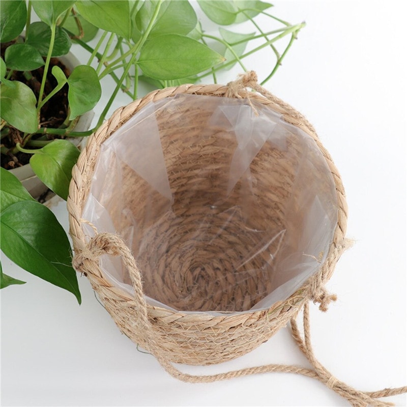 Straw Woven Hanging Flower Pot Eco Friendly Hanging Basket For Indoor Outdoor Plant Decoration 8
