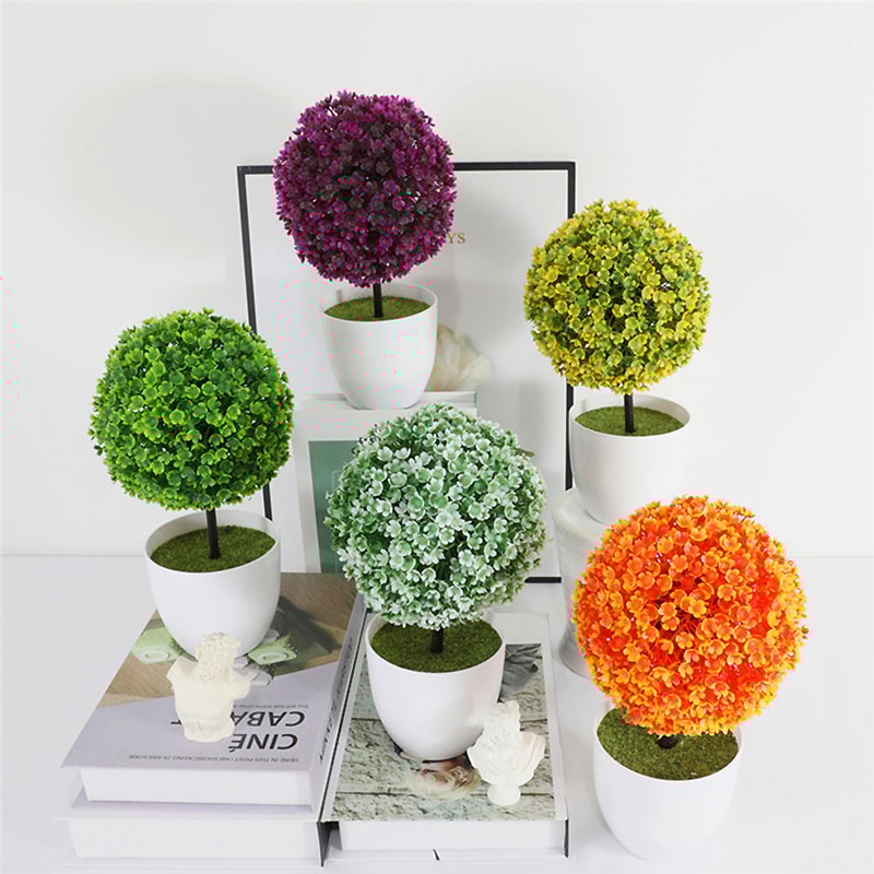 Snow Ball Tree Artificial Bonsai Plant Potted Decorative Ornament For Home Garden Decor Ideal For 0