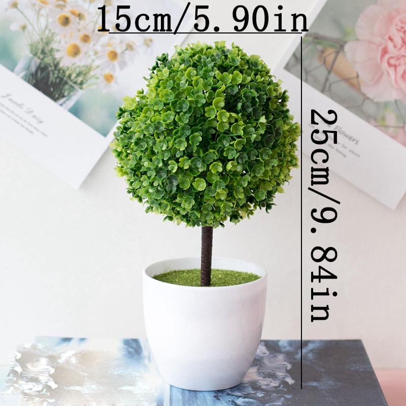Snow Ball Tree Artificial Bonsai Plant Potted Decorative Ornament For Home Garden Decor Ideal For 7