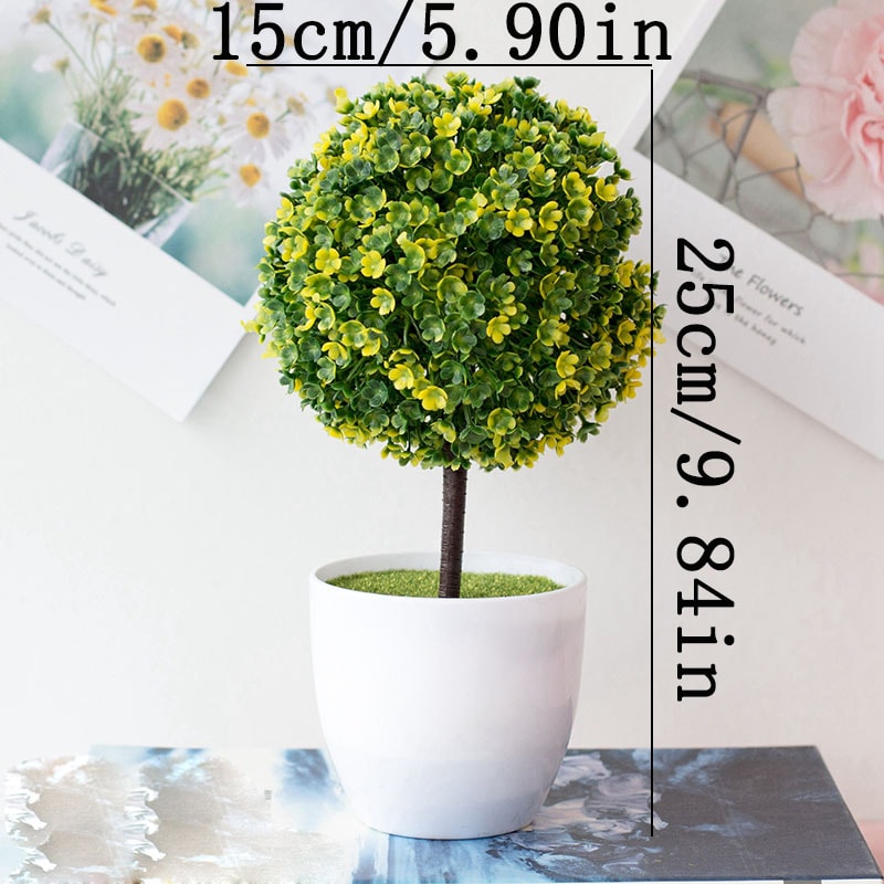 Snow Ball Tree Artificial Bonsai Plant Potted Decorative Ornament For Home Garden Decor Ideal For 9