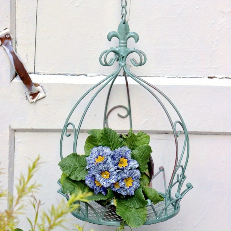 Retro Metal Hanging Flower Basket Sturdy Wall Mount Rack For Outdoor Indoor Garden Decor 4