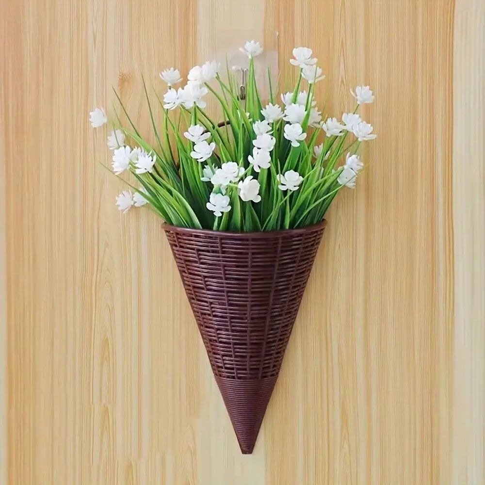 Plastic Hanging Flower Basket Fan shaped Durable Rattan Wall Decoration