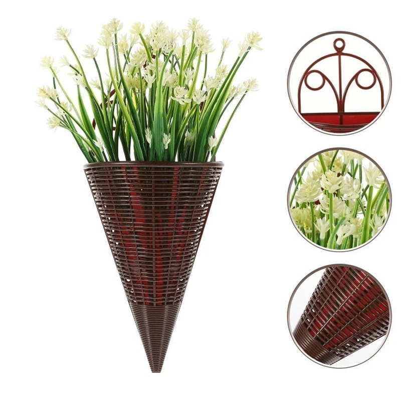 Plastic Hanging Flower Basket Fan shaped Durable Rattan Wall Decoration