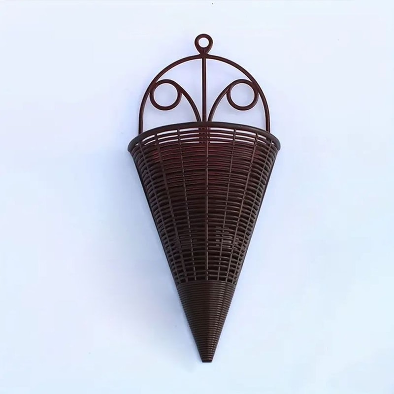 Plastic Hanging Flower Basket Fan shaped Durable Rattan Wall Decoration