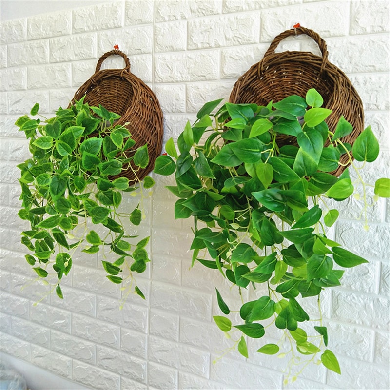 Flower Wall Hanging Wicker Planter Elegant Wicker Basket For Home Garden Decor 0