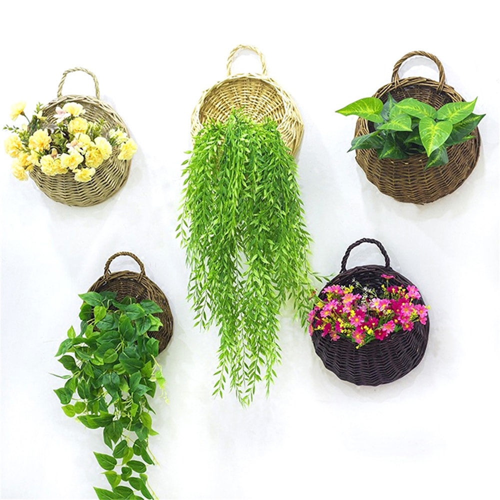 Flower Wall Hanging Wicker Planter Elegant Wicker Basket For Home Garden Decor 2